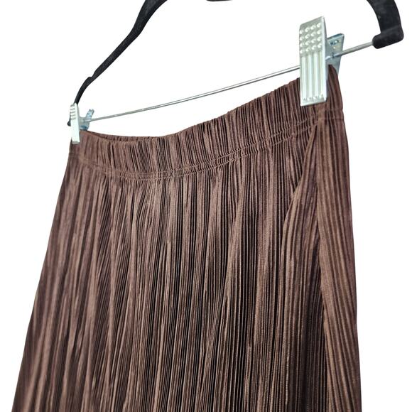 BonWorth Womens Vintage Pleated Slinky Midi Skirt Size Small Petite Brown A Line - Picture 3 of 11